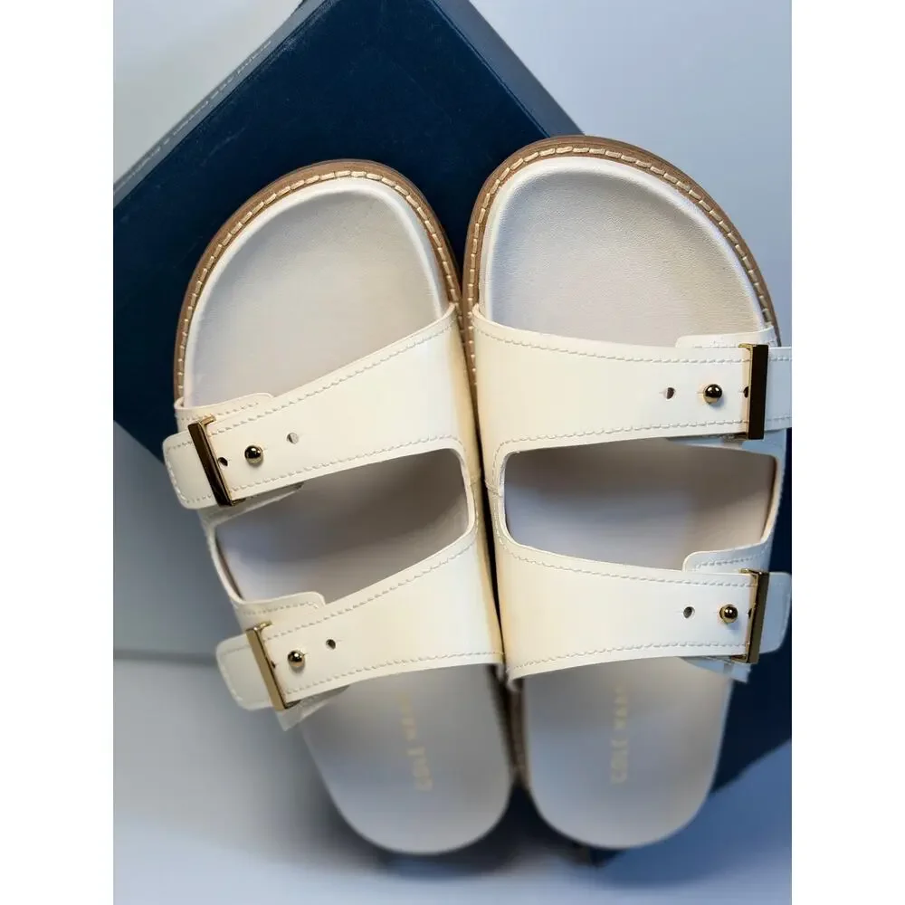 Cole Haan Women's Buckle Slide Sandals White Leather US 9B
